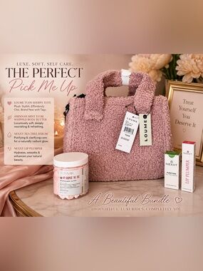 $185 - NWT LOUME Pink Sherpa Tote + Aminnah & NEXXT Luxury Self Care Gift Bundle